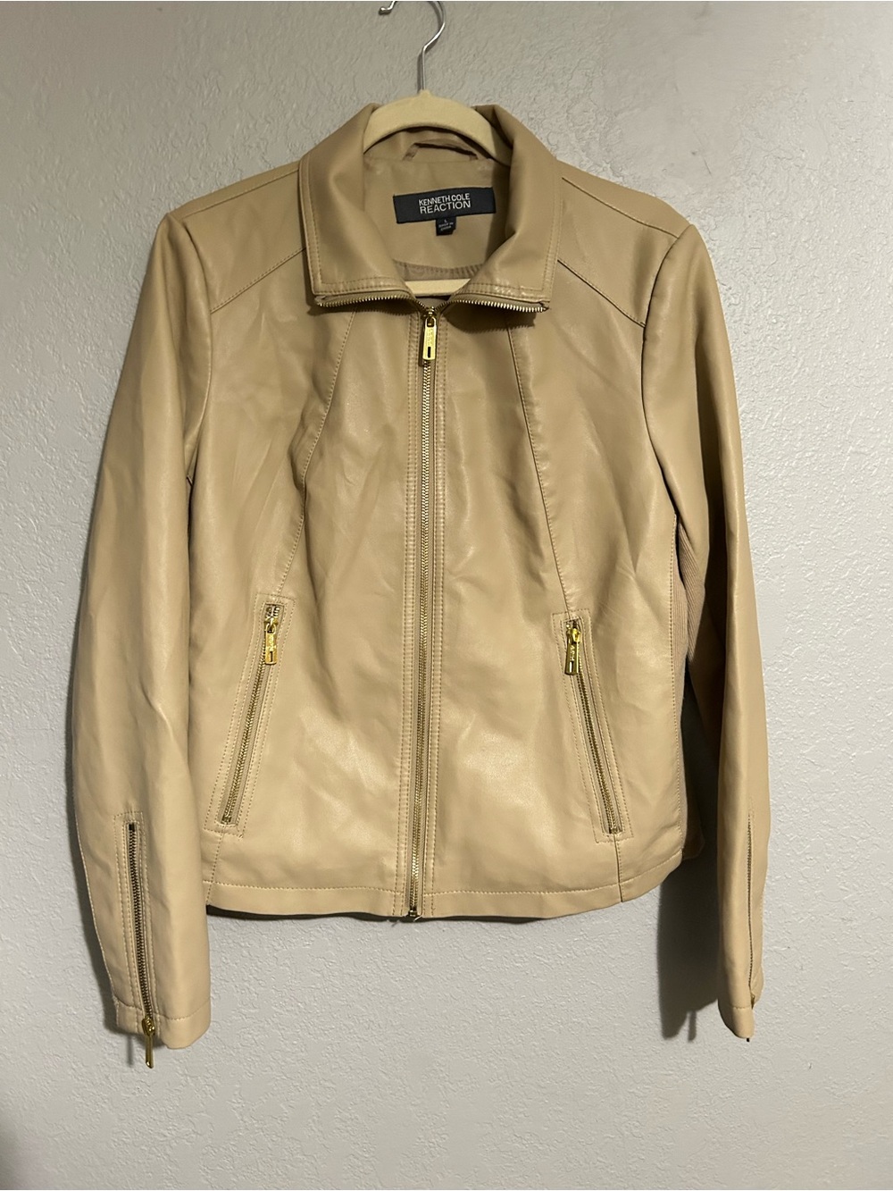 Kenneth Cole Reaction Women's Tan Leather Zip-Front Jacket